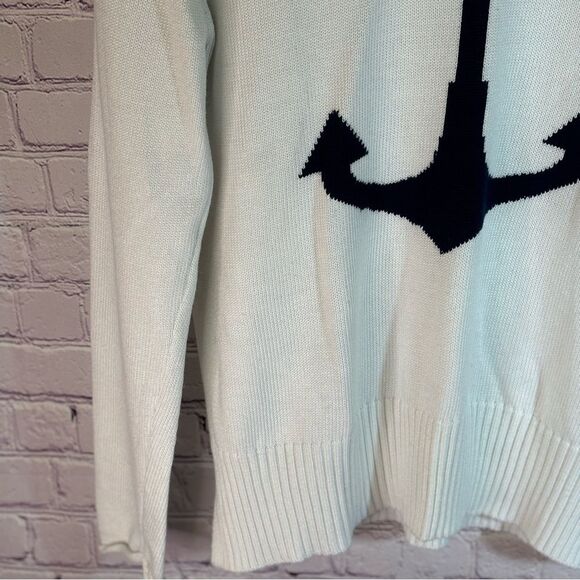 C & C California White Navy Anchor Nautical Beachy Americana Sweater Size M - Picture 3 of 11